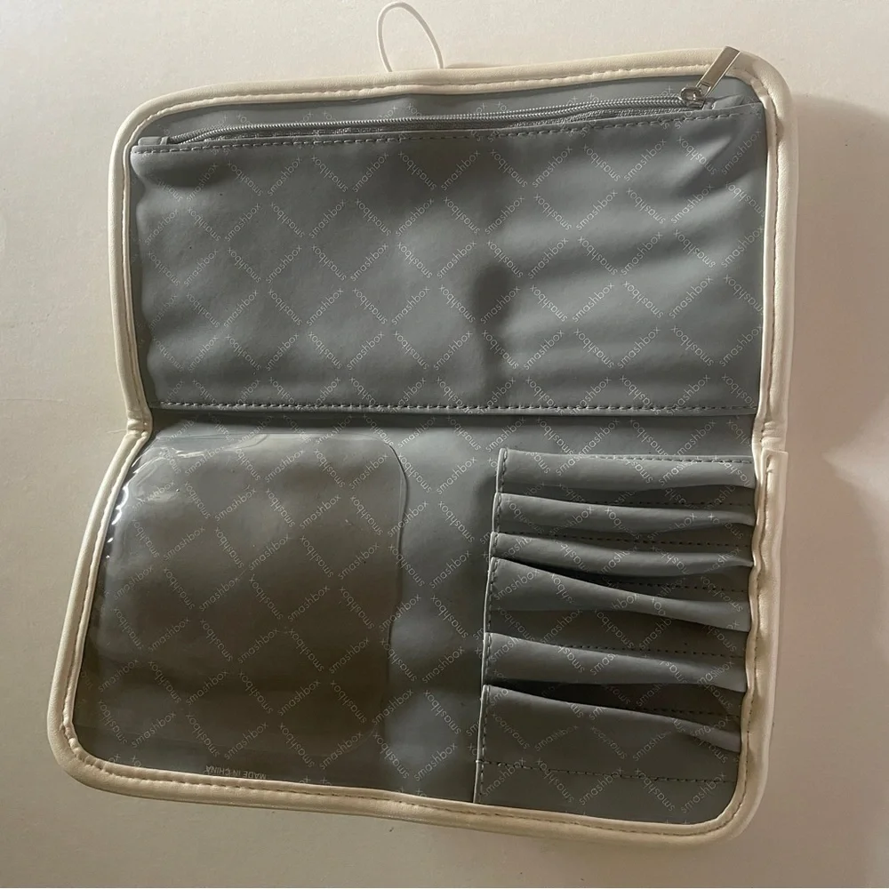 Smashbox white makeup brushes foldover bag travel pouch